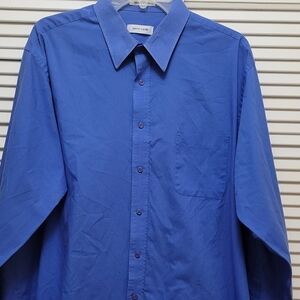 Pierre Cardin Regular Fit Blue Collared Long Sleeve Men's Dress Shirt 17 1/2